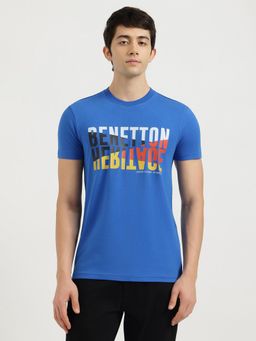 United Colors of Benetton - Blue Regular Fit Crew Neck Typography Heritage Jersey T-Shirt