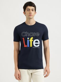 United Colors of Benetton - Navy Blue Regular Fit Crew Neck Typography Chase Life Jersey T-Shirt