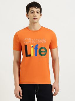 United Colors of Benetton - Orange Regular Fit Crew Neck Typography Chase Life Jersey T-Shirt