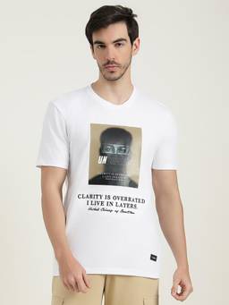 United Colors of Benetton - White Relaxed Fit Round Neck Graphic Printed T-Shirt