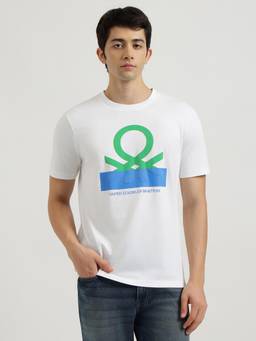 United Colors of Benetton - White Relaxed Fit Crew Neck Printed Logo T-Shirt