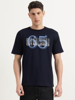 United Colors of Benetton - Navy Blue Boxy Fit Round Neck Printed T-Shirt