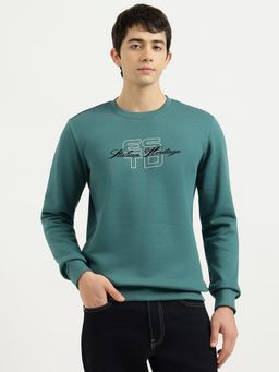 United Colors of Benetton - Teal Regular Fit Crew Neck Printed Route Fleece Sweatshirt