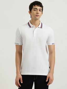 United Colors of Benetton - White Relaxed Fit Solid Waffle Tipping Polo T-Shirt