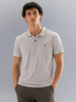 United Colors of Benetton - Grey Relaxed Fit Solid Tri Blend Gold Tipping Pique Polo T-Shirt