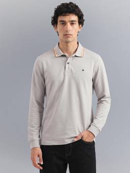 United Colors of Benetton - Grey Relaxed Fit Solid Tri Blend Gold Tipping Pique Polo T-Shirt