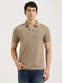 United Colors of Benetton - Beige Regular Fit Johny Collar Solid Melange Pique Polo T-Shirt