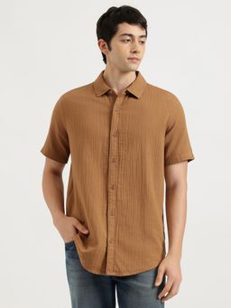 United Colors of Benetton - Brown Solid Casual Half Sleeves Shirt