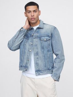 GAP - Blue Solid Denim Classic Collar Full Sleeve Jacket