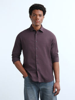 Flying Machine - Purple Solid Regular Fit Shirt