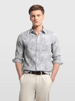 Arrow Sports - Grey Floral Printed Dobby Shirt