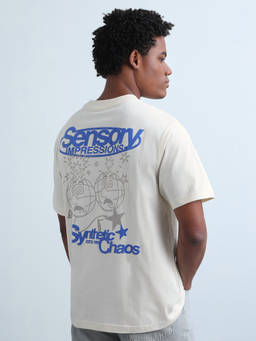 Flying Machine - White Graphic Printed Relaxed Fit T-Shirt