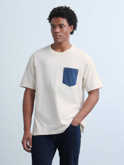 Flying Machine - White Solid Relaxed Fit T-Shirt