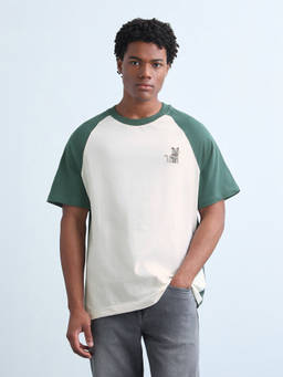 Flying Machine - White Colour Blocked Relaxed Fit T-Shirt