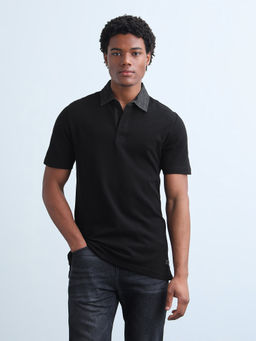 Flying Machine - Black Solid Regular Fit Polo T-Shirt