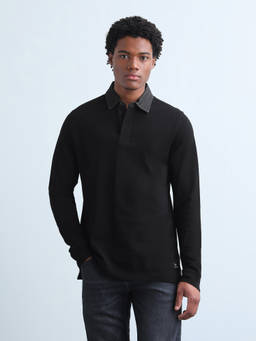 Flying Machine - Black Solid Regular Fit Polo T-Shirt