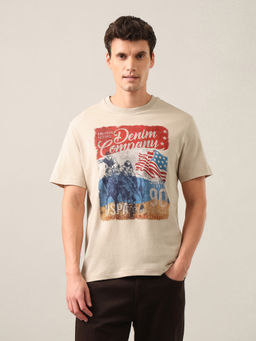U.S. Polo Assn. Denim Co. - Beige Graphic Brand Printed Regular Fit T-Shirt