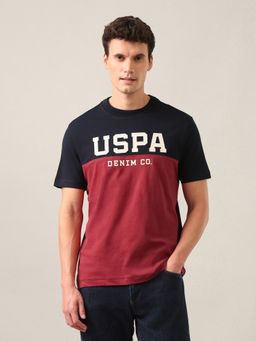 U.S. Polo Assn. Denim Co. - Navy Blue Colour Blocked Regular Fit T-Shirt