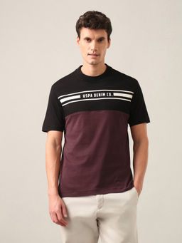 U.S. Polo Assn. Denim Co. - Black Colour Blocked Regular Fit T-Shirt