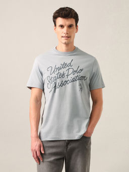 U.S. Polo Assn. Denim Co. - Grey Typographic Brand Printed Regular Fit T-Shirt