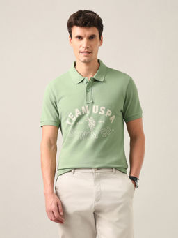 U.S. Polo Assn. Denim Co. - Green Typographic Brand Printed Slim Fit Polo T-Shirt