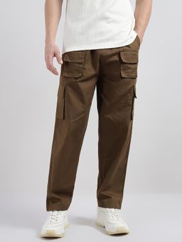 VEIRDO - Brown Pure Cotton Baggy Fit Cargo