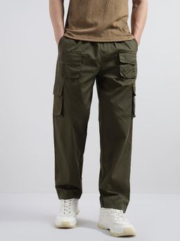 VEIRDO - Olive Pure Cotton Baggy Fit Cargo