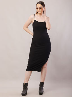 NOBARR - Womens Viscose Sleeveless Black Shoulder Strap Bodycon Dress