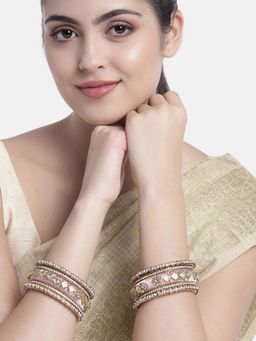 Peora - Silk Thread Fabric-Stone Studded Kundan-Chura-Chuda Bangle Set(Size 2.6)