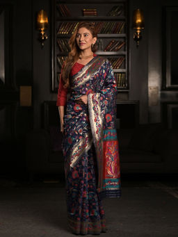 EXCLUSIVA - Multicolor Kashmiri Weaving Blended Silk Saree with Unstitched Blouse