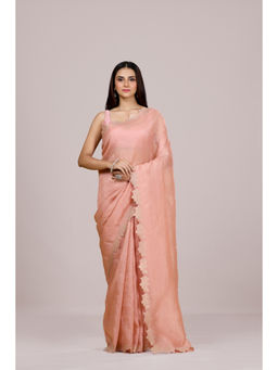 Aparnaa - Peach Fancy Crush Elegant Embroidered Saree with Unstitched Blouse
