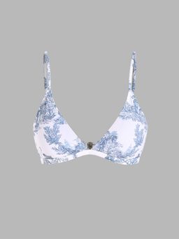 Cider - White & Blue Toile De Jouy Triangle Bikini Top