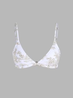 Cider - White & Brown Toile De Jouy Triangle Bikini Top