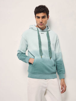 The Bear House - Mens Green Relaxed Fit Ombre Cotton Casual Hoodie