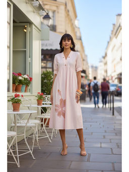 CUSTARD - Ellish Pink Embroidered Cotton Midi Dress