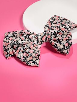 ToniQ - Black Multicolor Floral Printed Fabric Bow Barrette Hair Clips