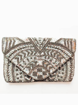 A Clutch Story - Silver sequins Geometric Sling Clutch