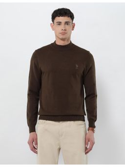 U.S. POLO ASSN. - Mens Mock Neck Regular Fit Sweater - Brown