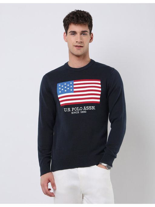 U.S. POLO ASSN. Mens Brand Patterned Knit Regular Fit Sweater - Blue
