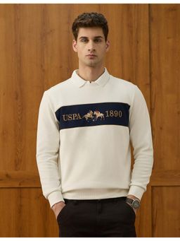 U.S. POLO ASSN. - Mens Brand Embroidered Varsity Theatre Sweatshirt - White