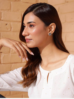 Fabindia - Women White Stone Stud Earrings