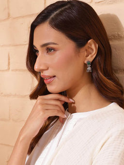 Fabindia - Women Green Stone Jhumka Earrings