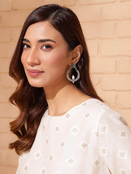 Fabindia - Women Silver Floral Chandbali Earrings