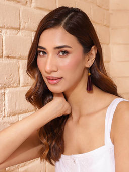 Fabindia - Women Purple Wood Drop Earrings