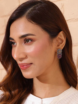 Fabindia - Women Pink Stone Drop Earrings