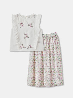 R&B - Floral Regular Girls Top with Skirt