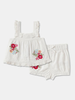 R&B - Embroidered Regular Girls Top with Shorts
