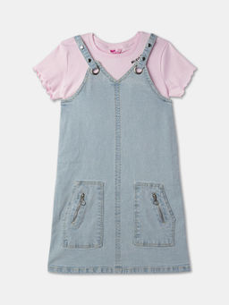 R&B - Solid Regular Girls T-Shirt with Dungaree