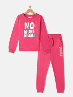 R&B - Pink Regular Girls Sweatshirt with Joggers