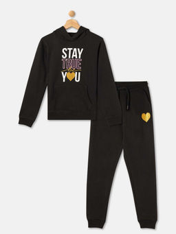 R&B - Black Regular Girls Hooded with Joggers